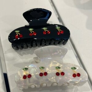 Cherry Pie Hair Clips Claw Clip Set Black and Pearl